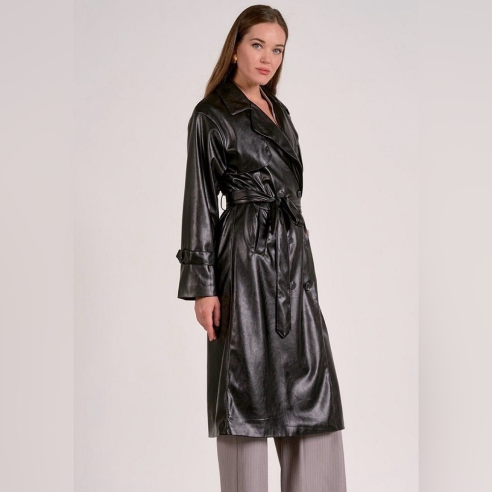 Elan faux leather Black Trench Coat